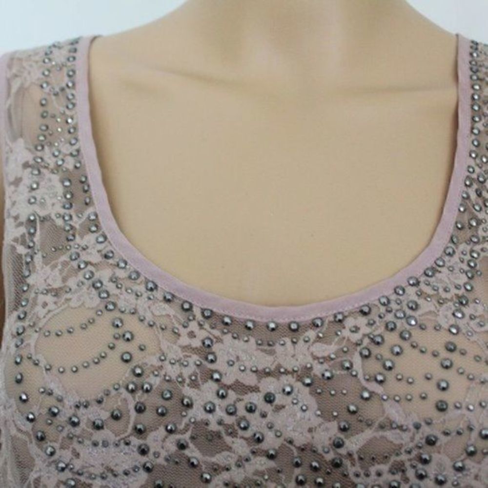 Charlotte Russe sheer mash floral/rose print top/blouse L tan sleeveless - Picture 7 of 16
